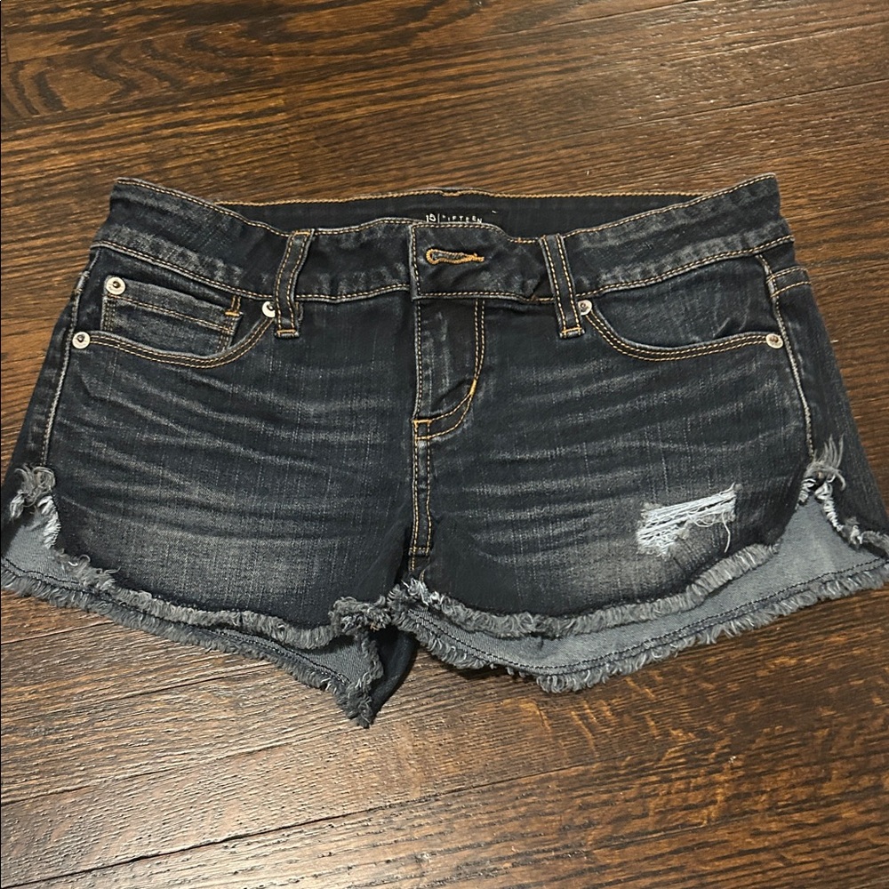Women's Dark Wash Frayed Denim Shorts